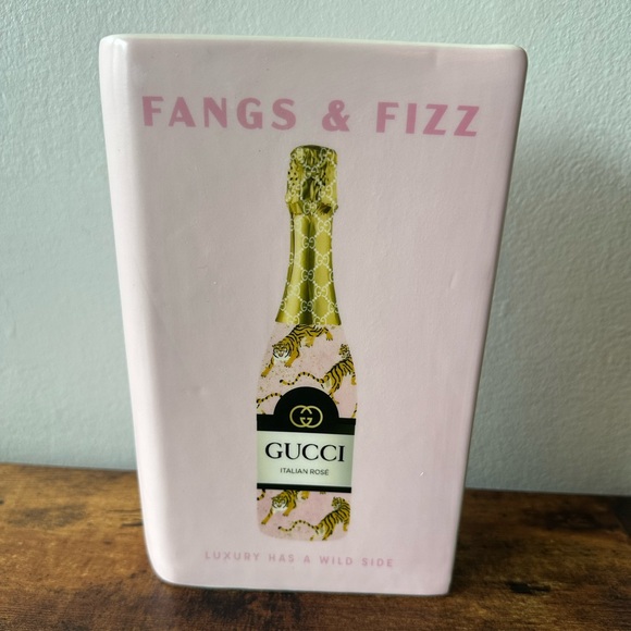 None Other - Luxury Designer Home Decor Flower Vase Ceramic Book Style Pink w/ Champagne NWT